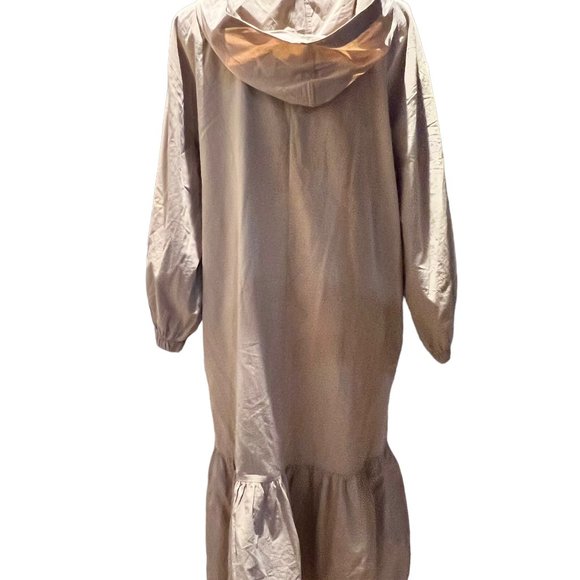 Zara Beige Poplin Hooded Large Midi Dress with V-neckline - Picture 3 of 9